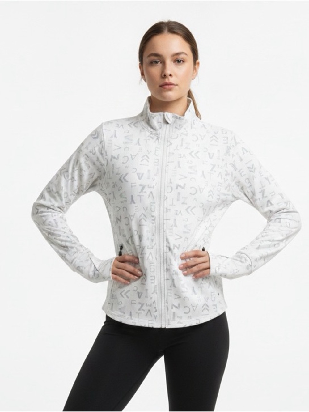 Zyia Brand Women’s Lightweight White Patterned Zip-Up Jacket